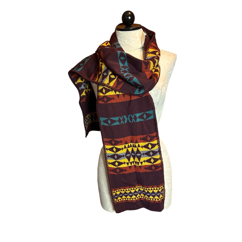 Pendleton Merino Wool Knit Scarf Southwestern Geometric Burgundy Plum Western